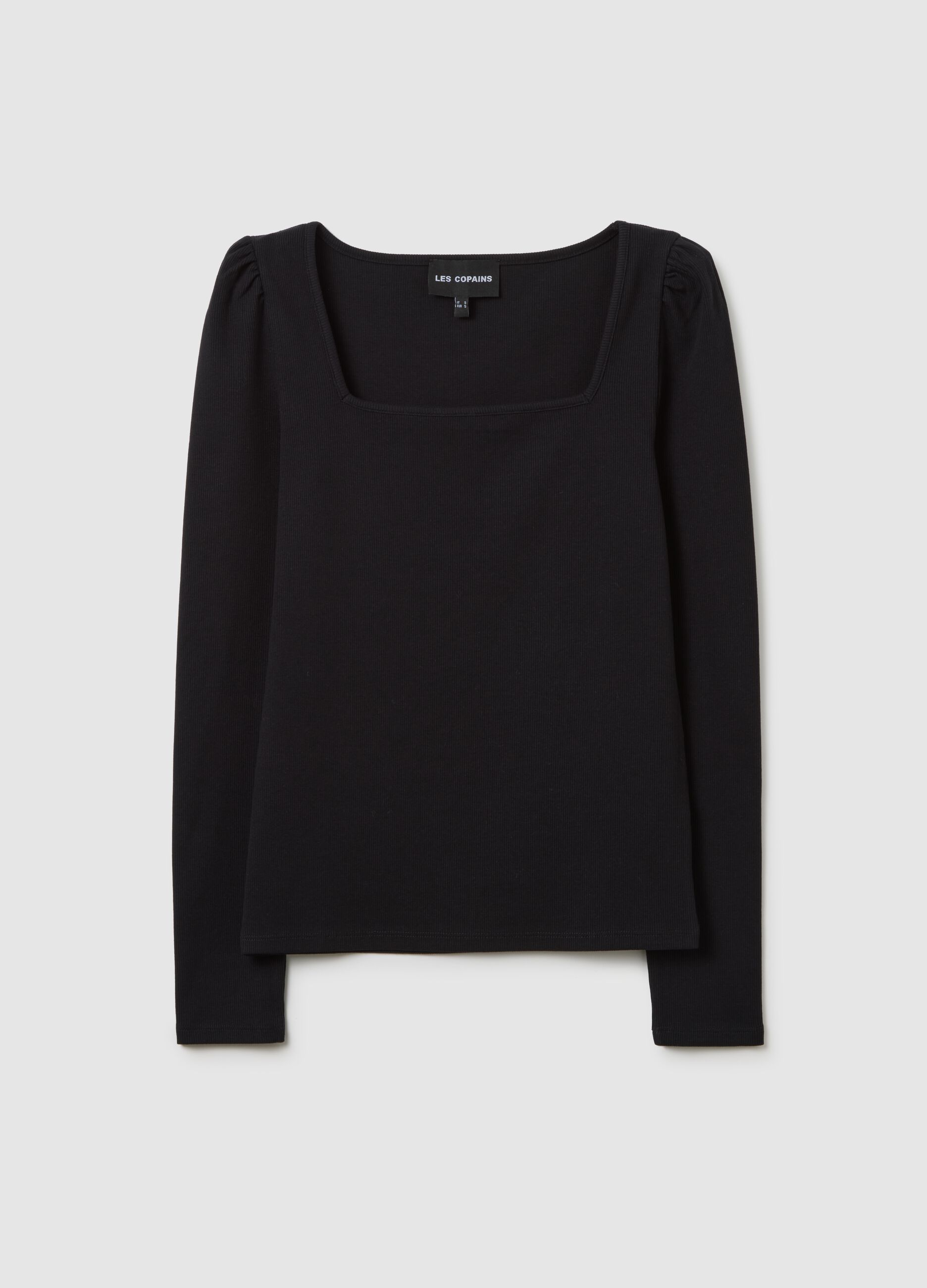 Black stretch cotton blend regular fit top with round neckline