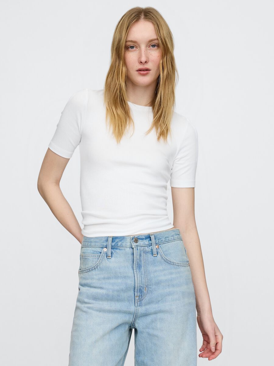 White Short Sleeve Stretch T-Shirt_0