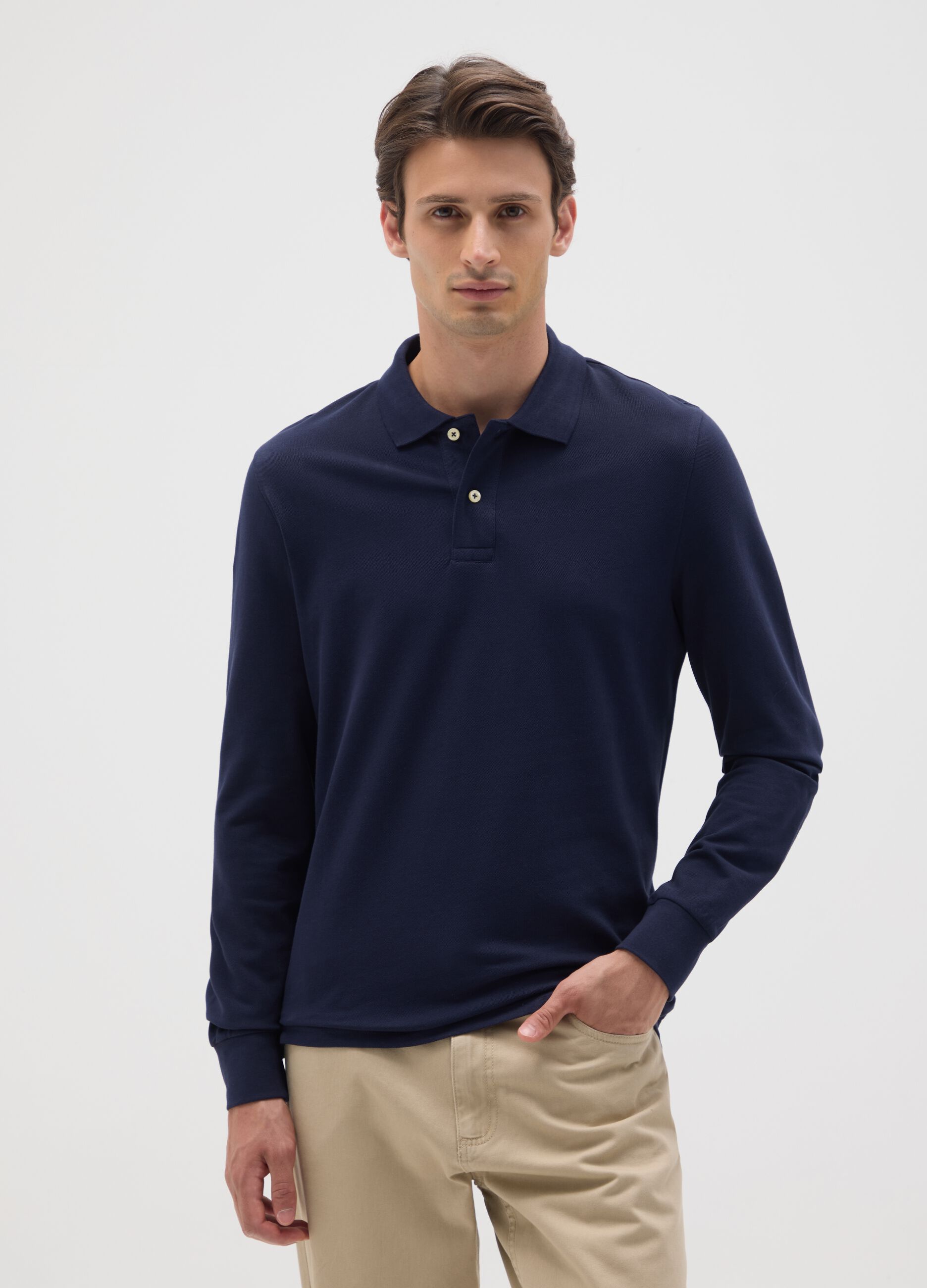 Polo in puro cotone blu regular fit