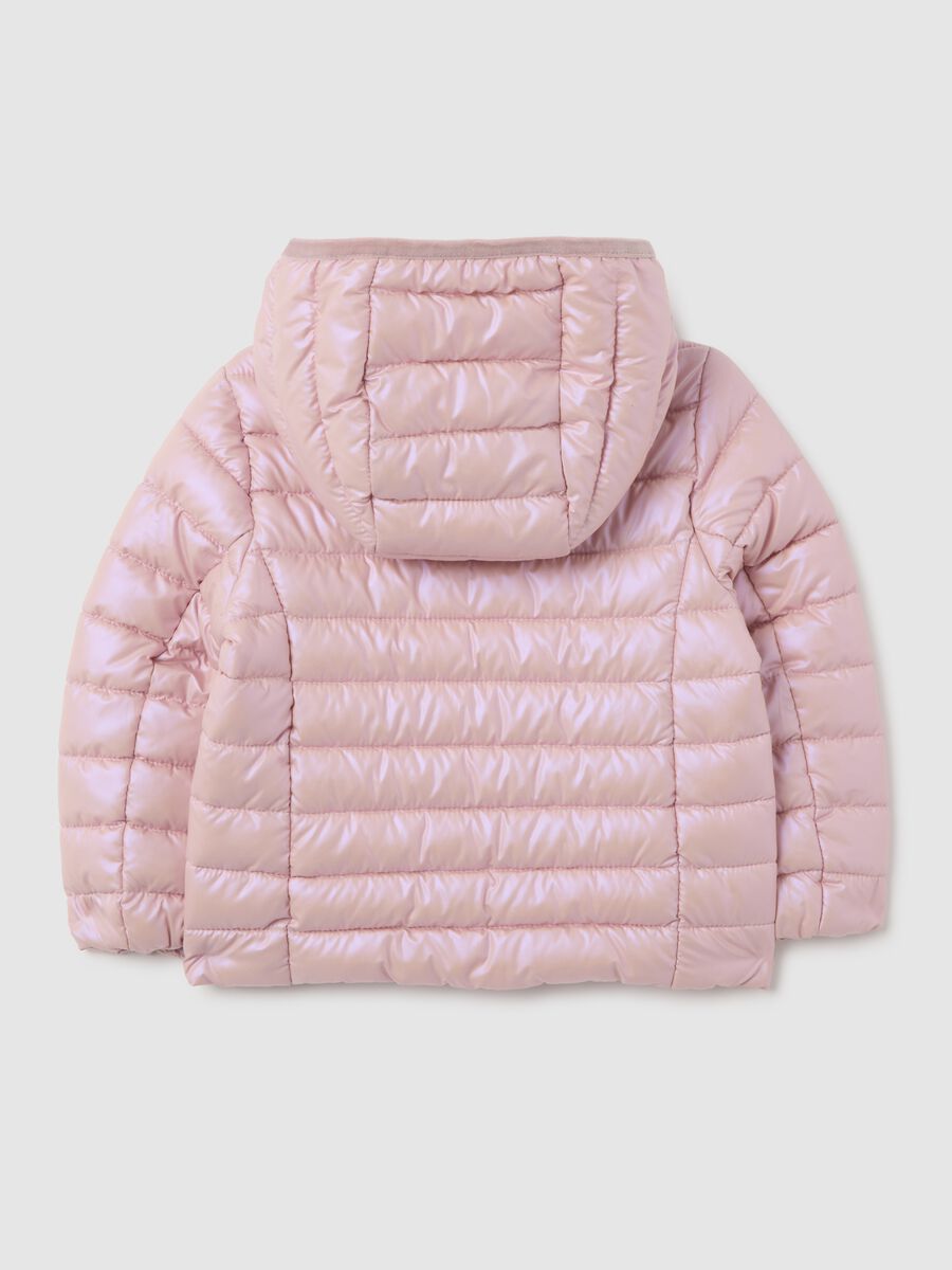 Pink padded girls' jacket with hood_1