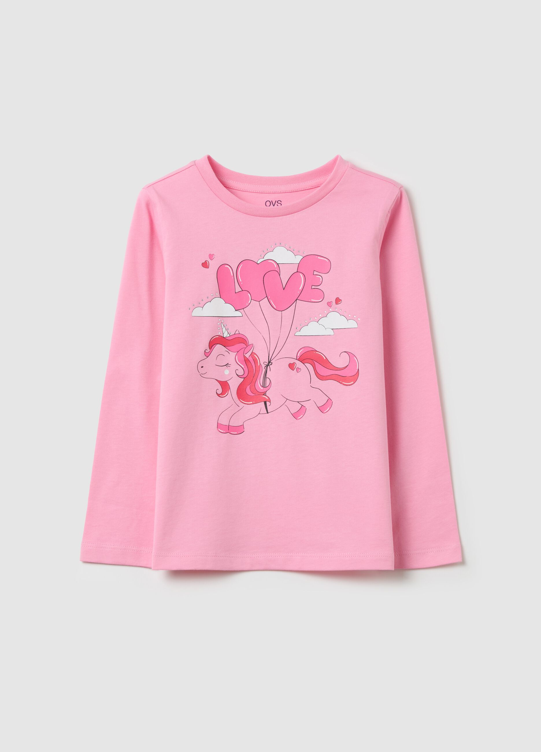 Cotton T-shirt with print and long sleeves