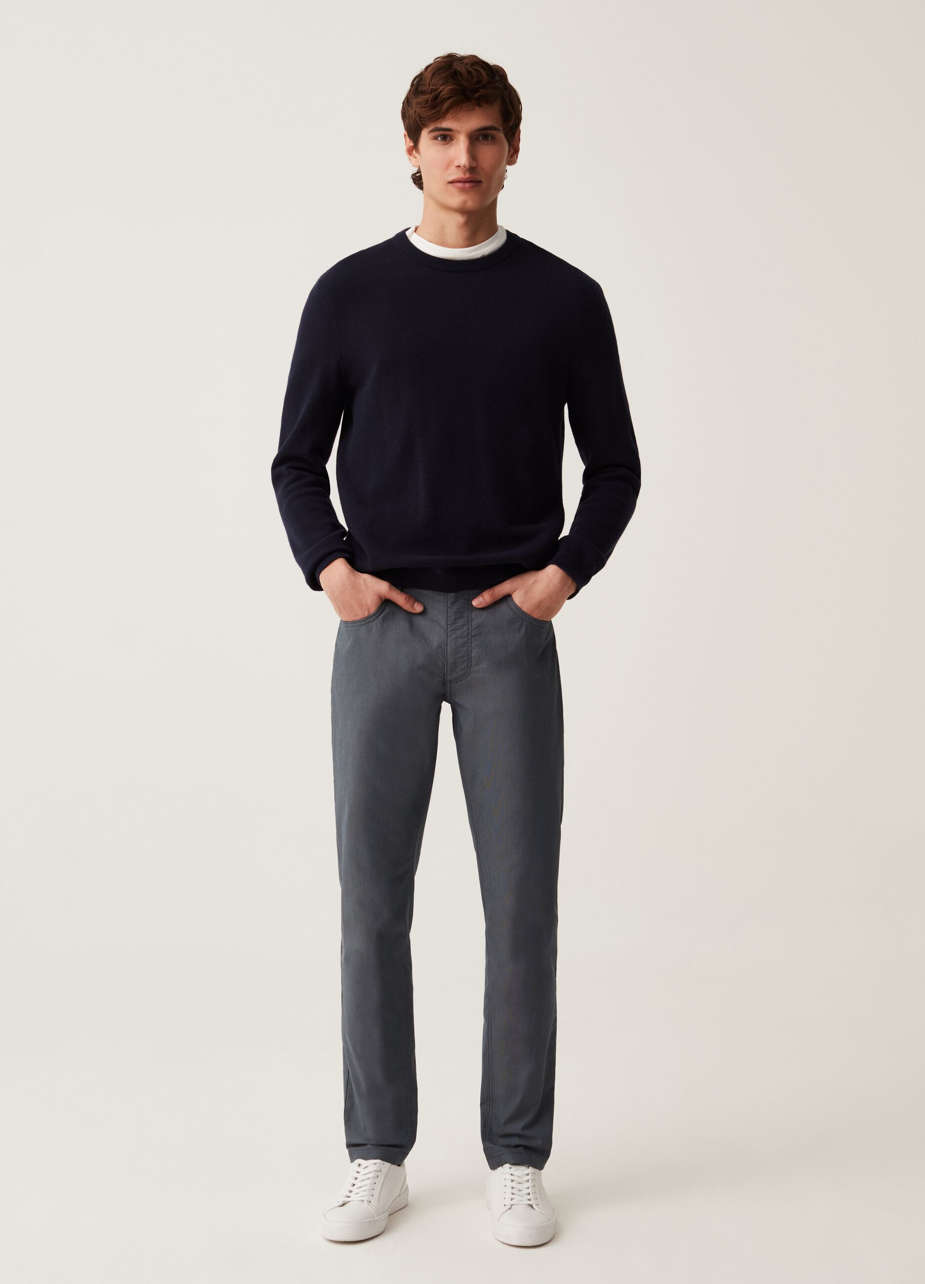 Ovs Pantaloni cinque tasche con micro trama