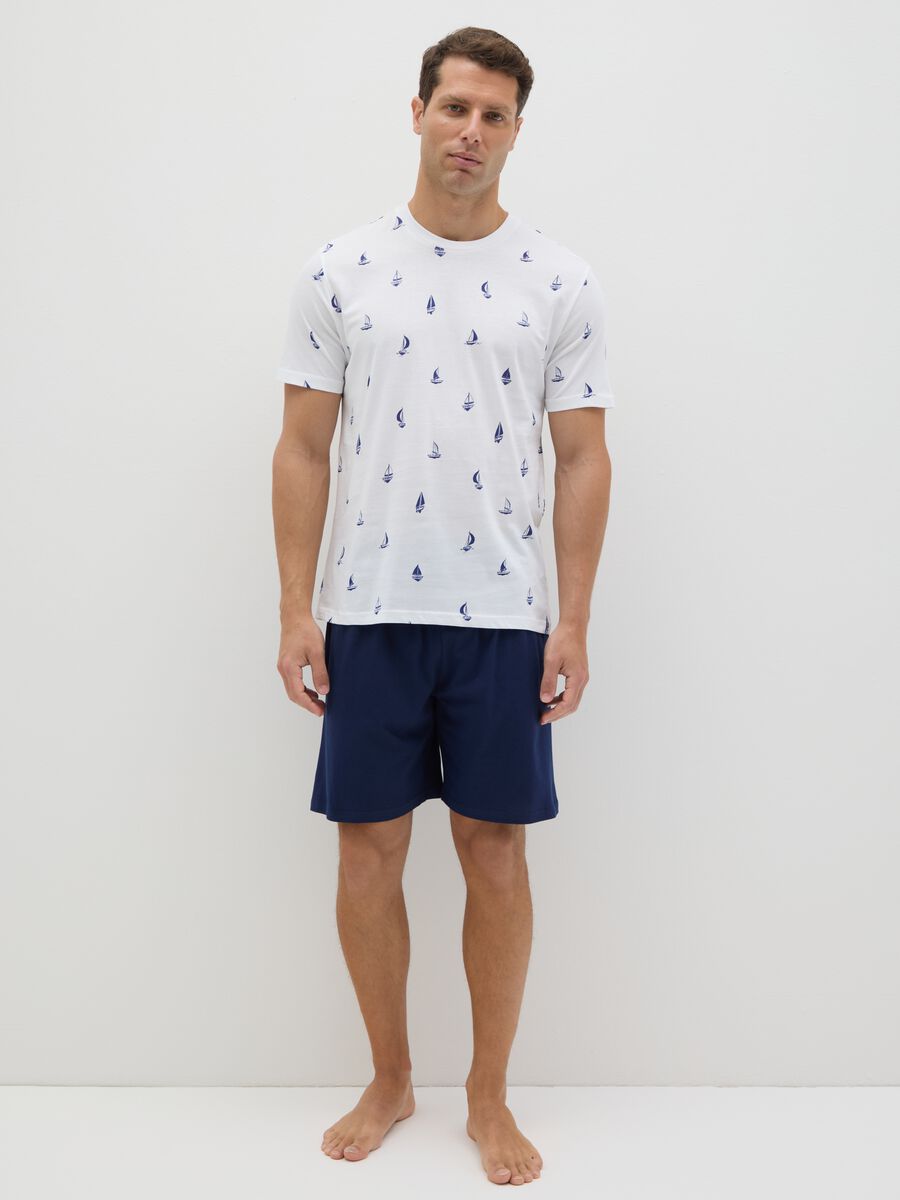 Men's white pure cotton regular fit pyjama set with print_0
