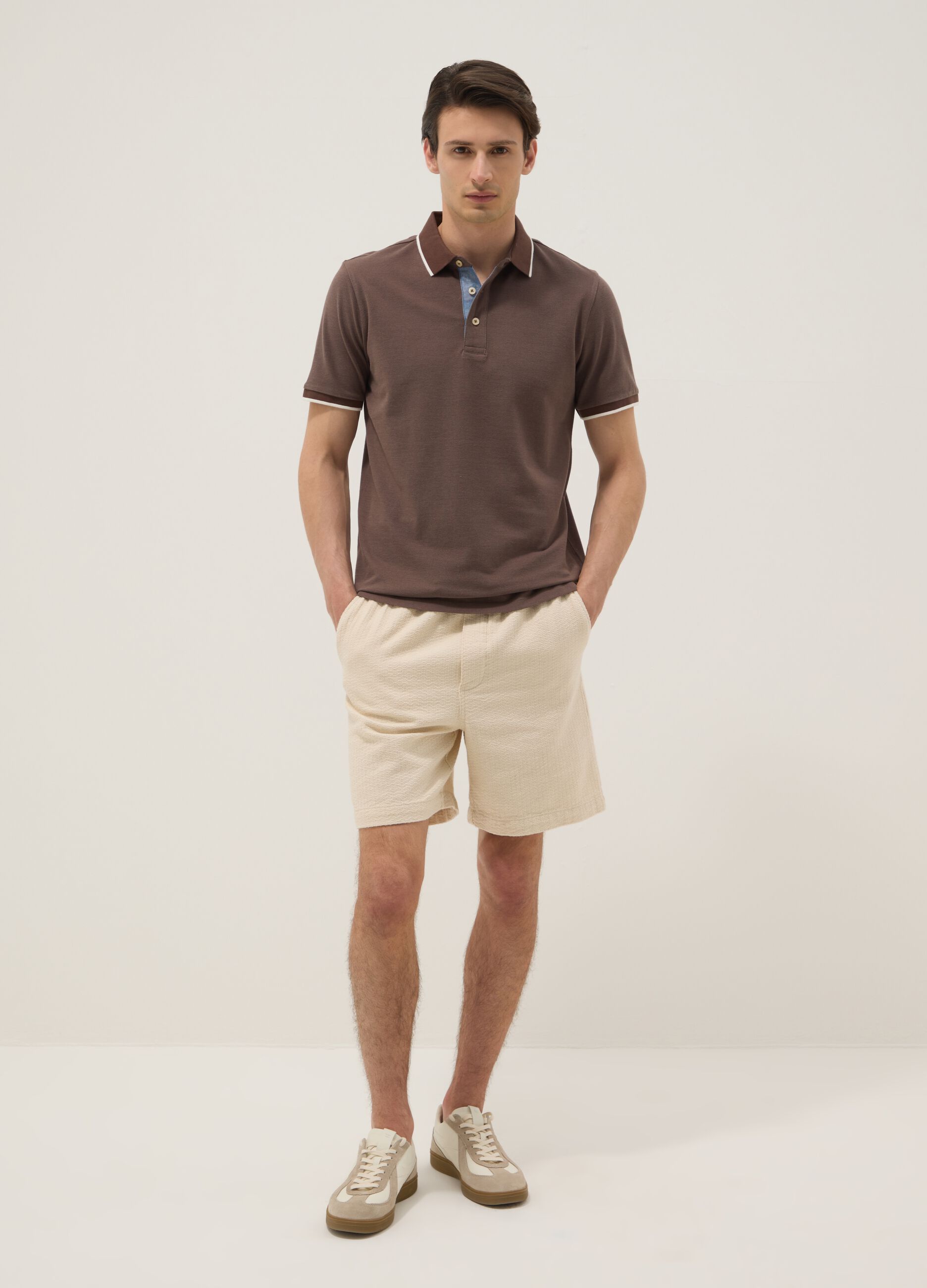 Beige pure cotton Bermuda shorts