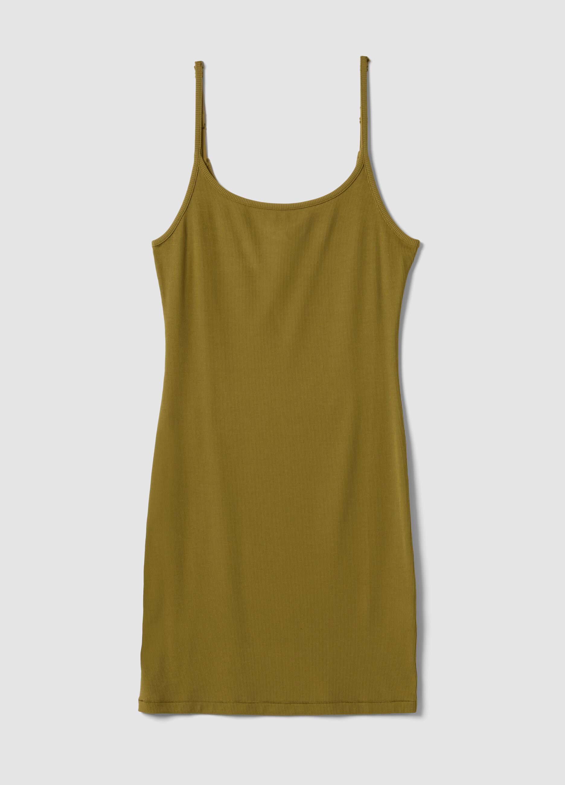 Abito fitted verde in modal elasticizzato a costine con spalline