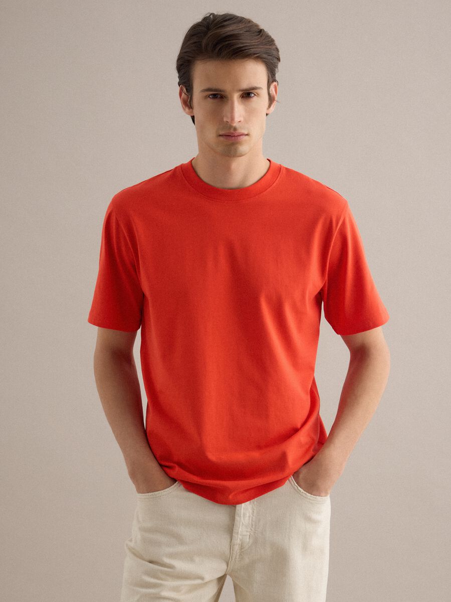 T-shirt girocollo in puro cotone arancione relaxed fit_3