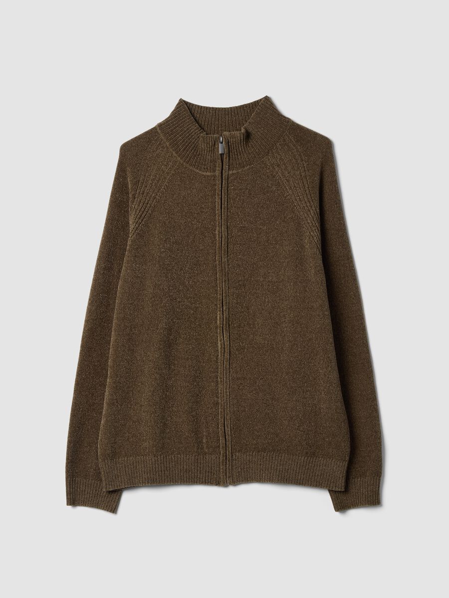 Cardigan beige full zip con colletto regular fit_4
