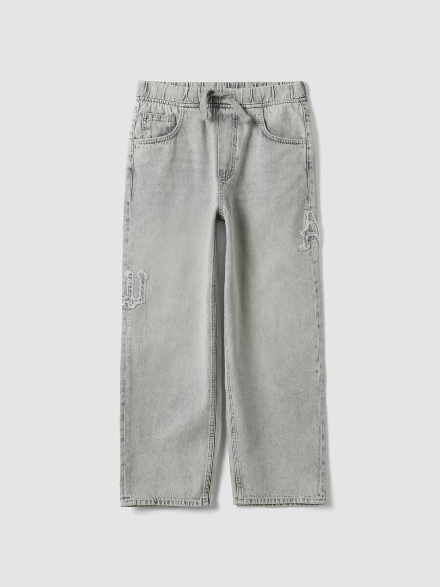 Jeans denim grigi in puro cotone con vita elasticizzata per ragazzo skater fit_3