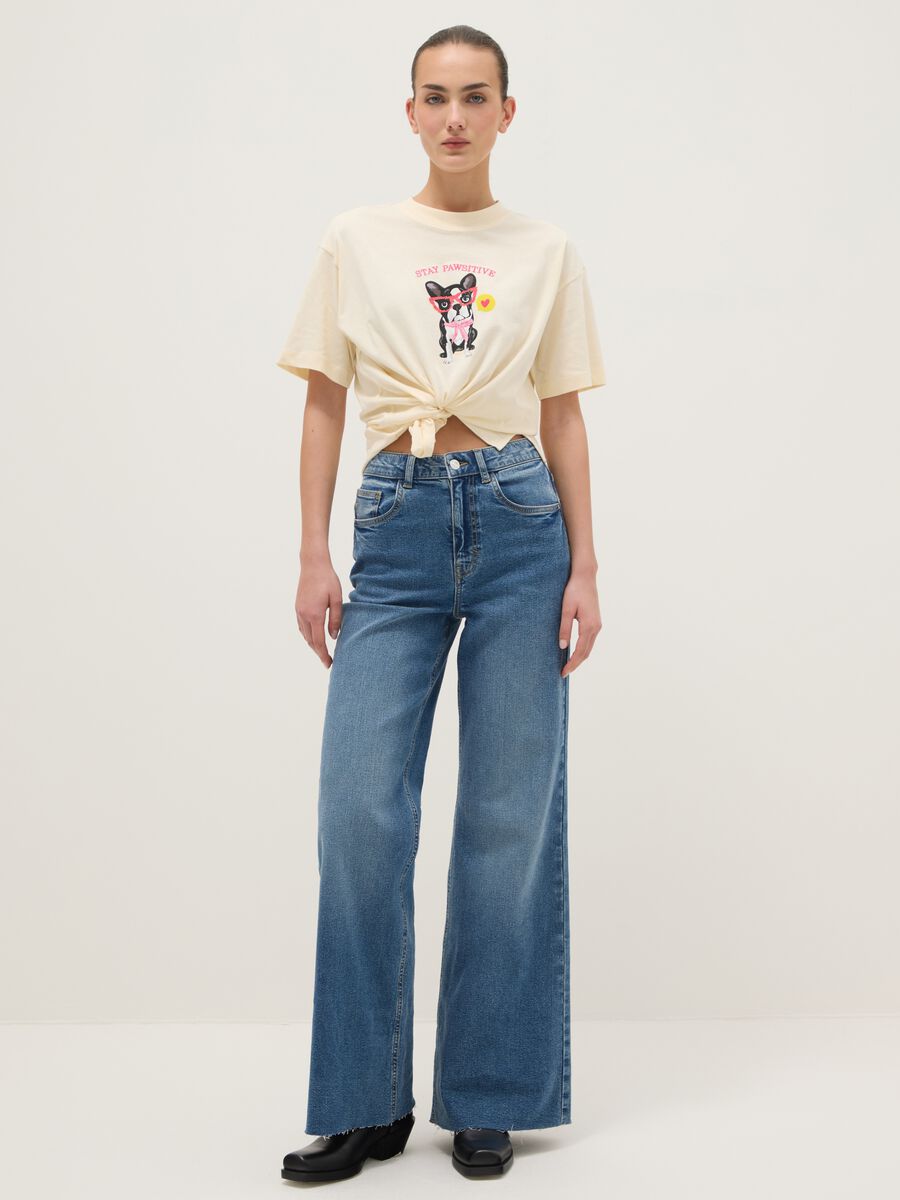 Beige Regular Fit Pure Cotton T-shirt with Print_1