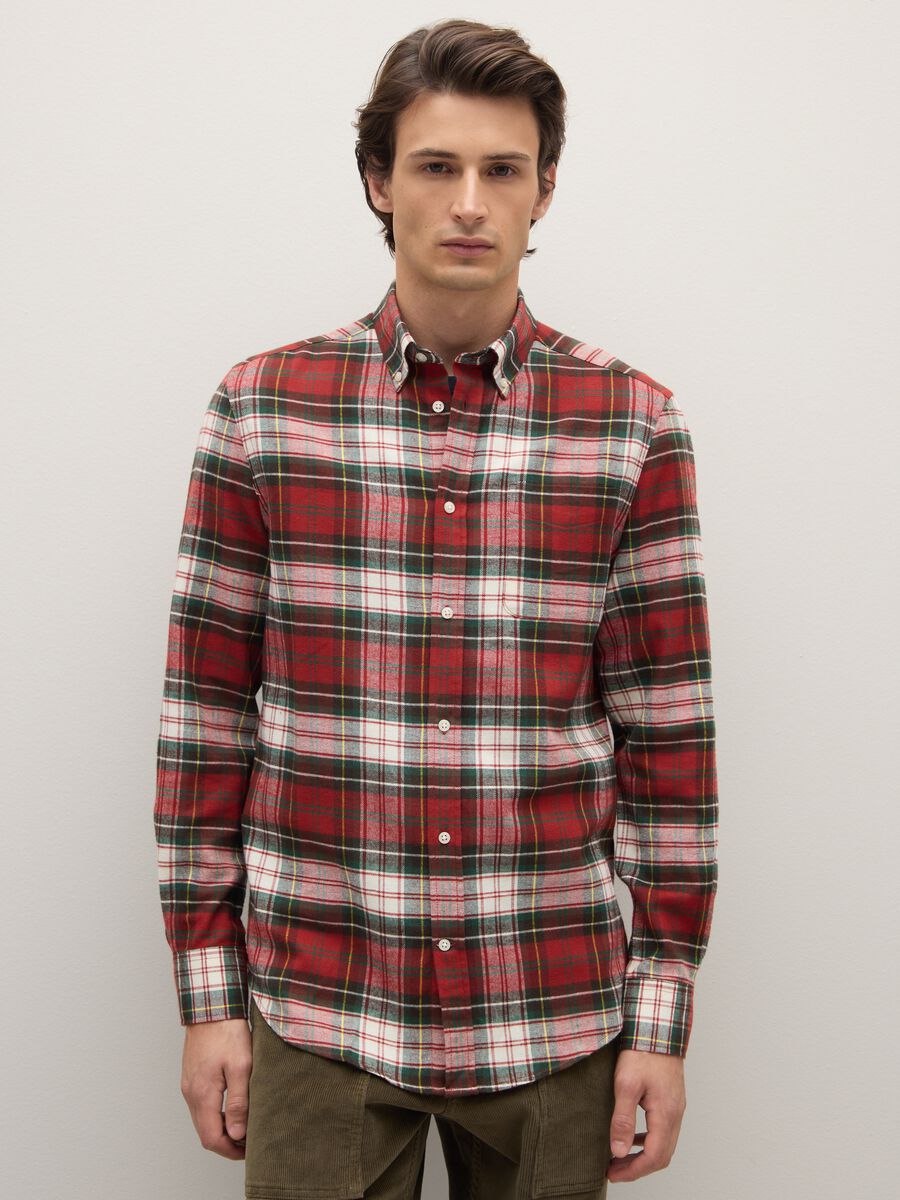 Multicolor check pure cotton regular fit flannel shirt_1