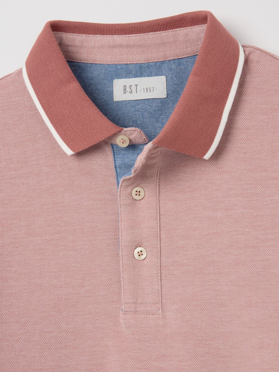 Pink polo shirt with short sleeves in cotton piquet_5