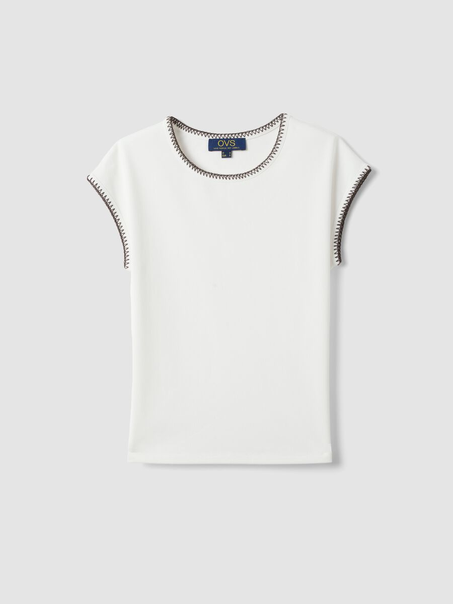 White regular fit stretch cotton t-shirt with stitching_4