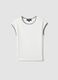 White regular fit stretch cotton t-shirt with stitching_4