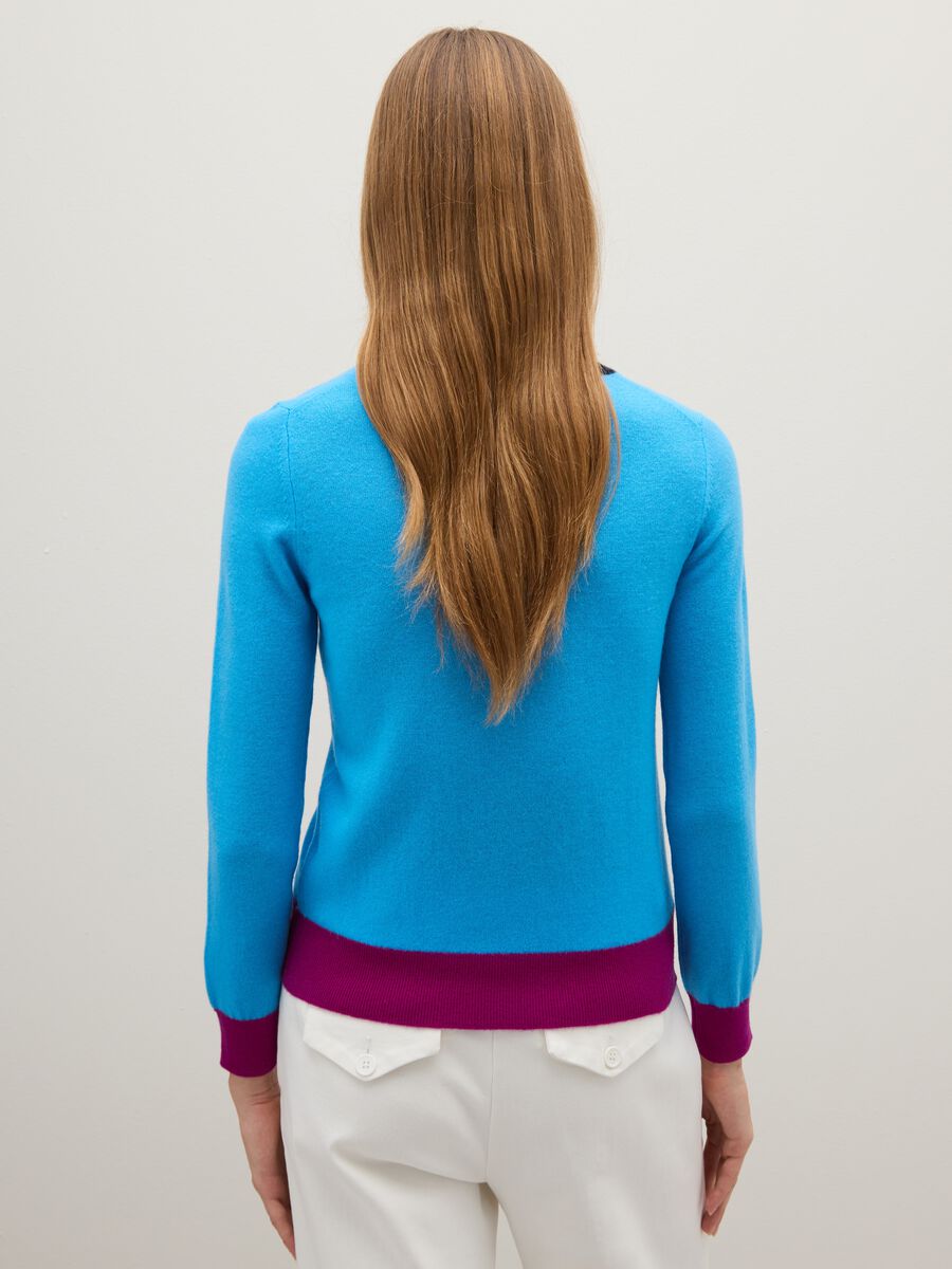 Sky Blue Pure Wool Jumper with Contrast Cuffs_3