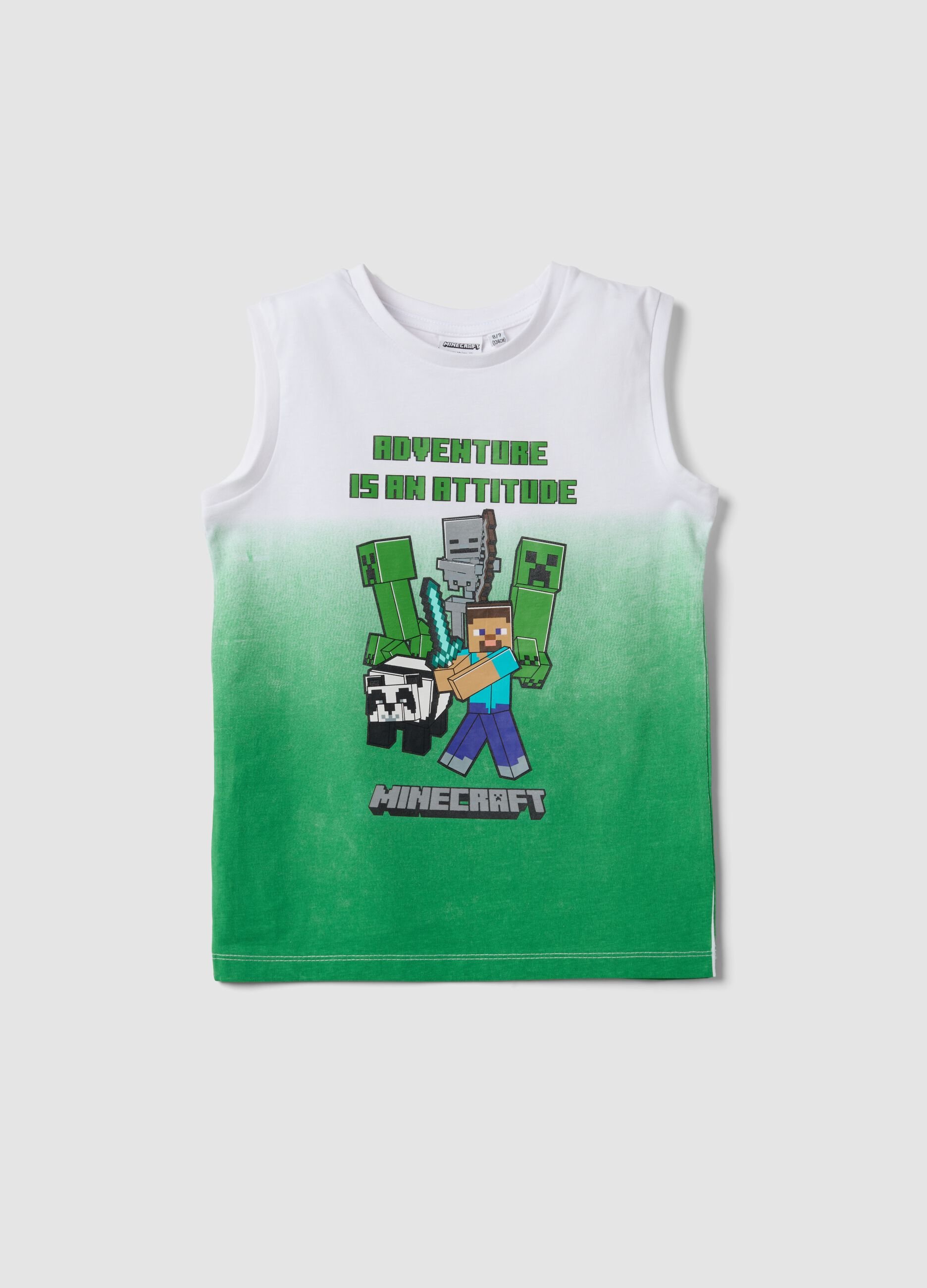 Green pure cotton vest top with print