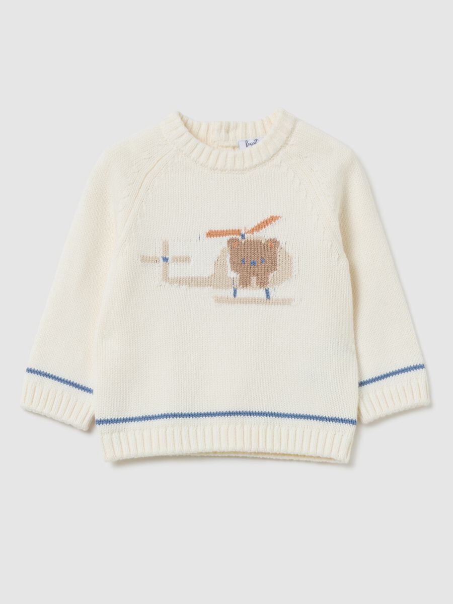 Maglione da bambino in puro cotone bianco regular fit_0