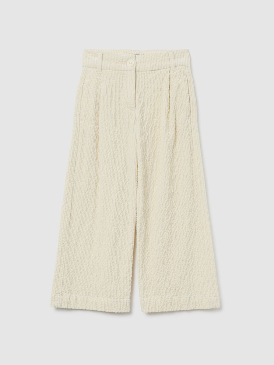 Girls' Beige Velvet Wide Leg Trousers_4