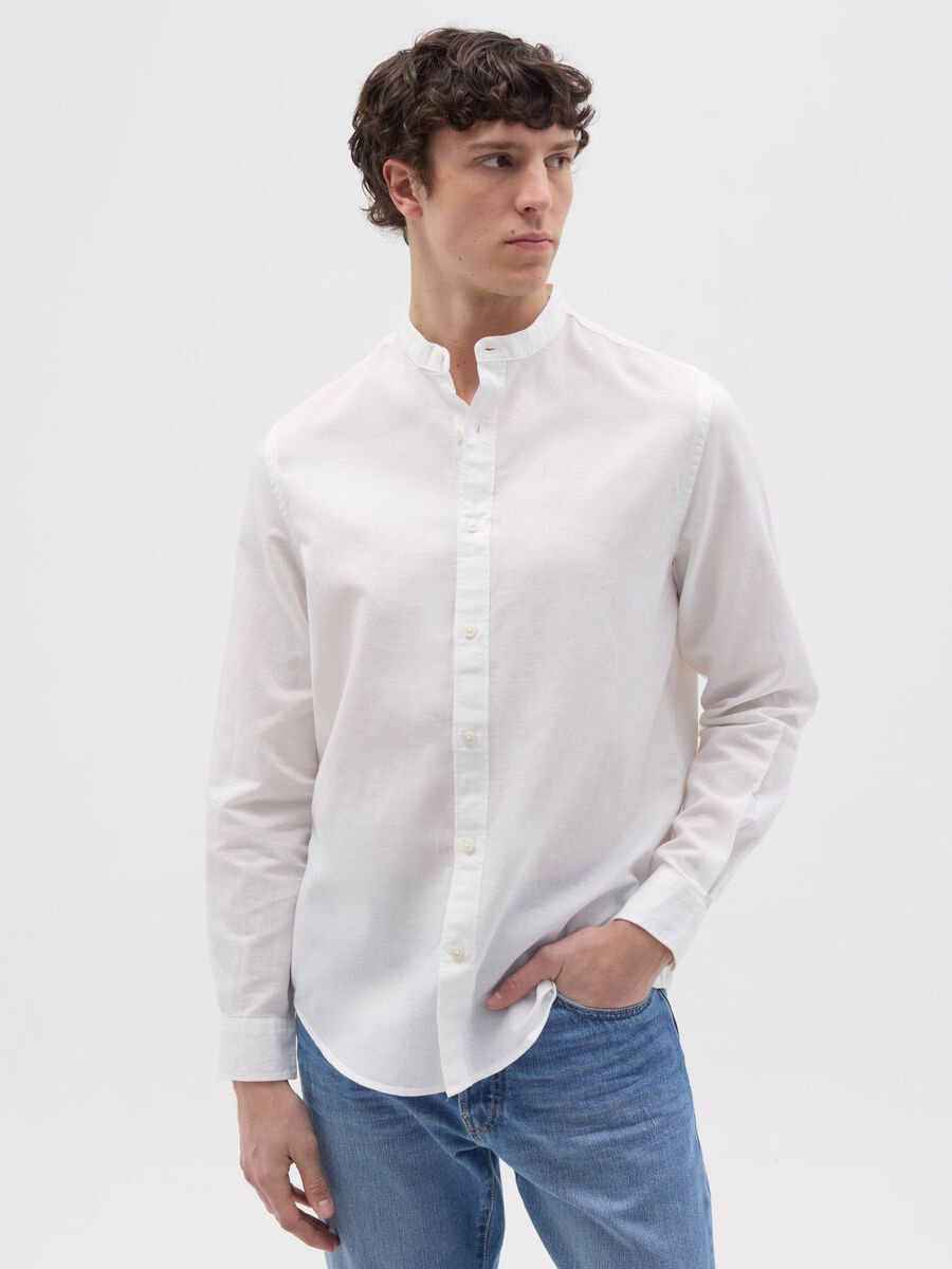 Cotton and linen shirt with Mandarin collar_0