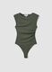 Body verde in tessuto elasticizzato con arricciature regular fit_0