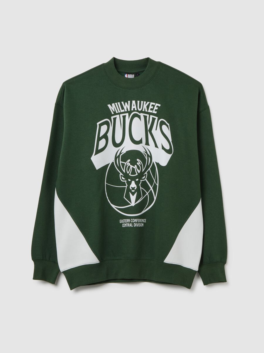 Green cotton blend sweatshirt with regular fit and Milwaukee Bucks print_4