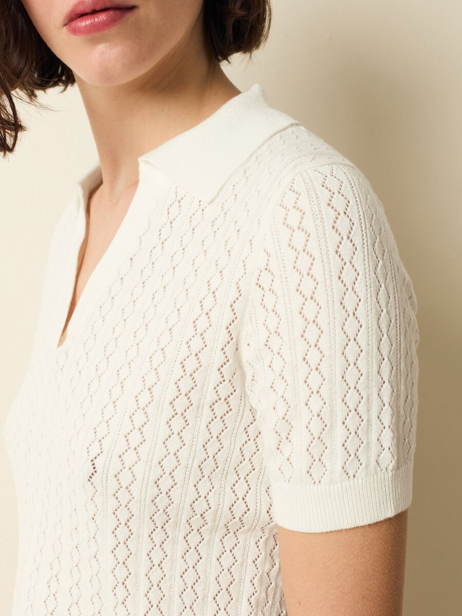 Pointelle T-shirt with polo neck_2