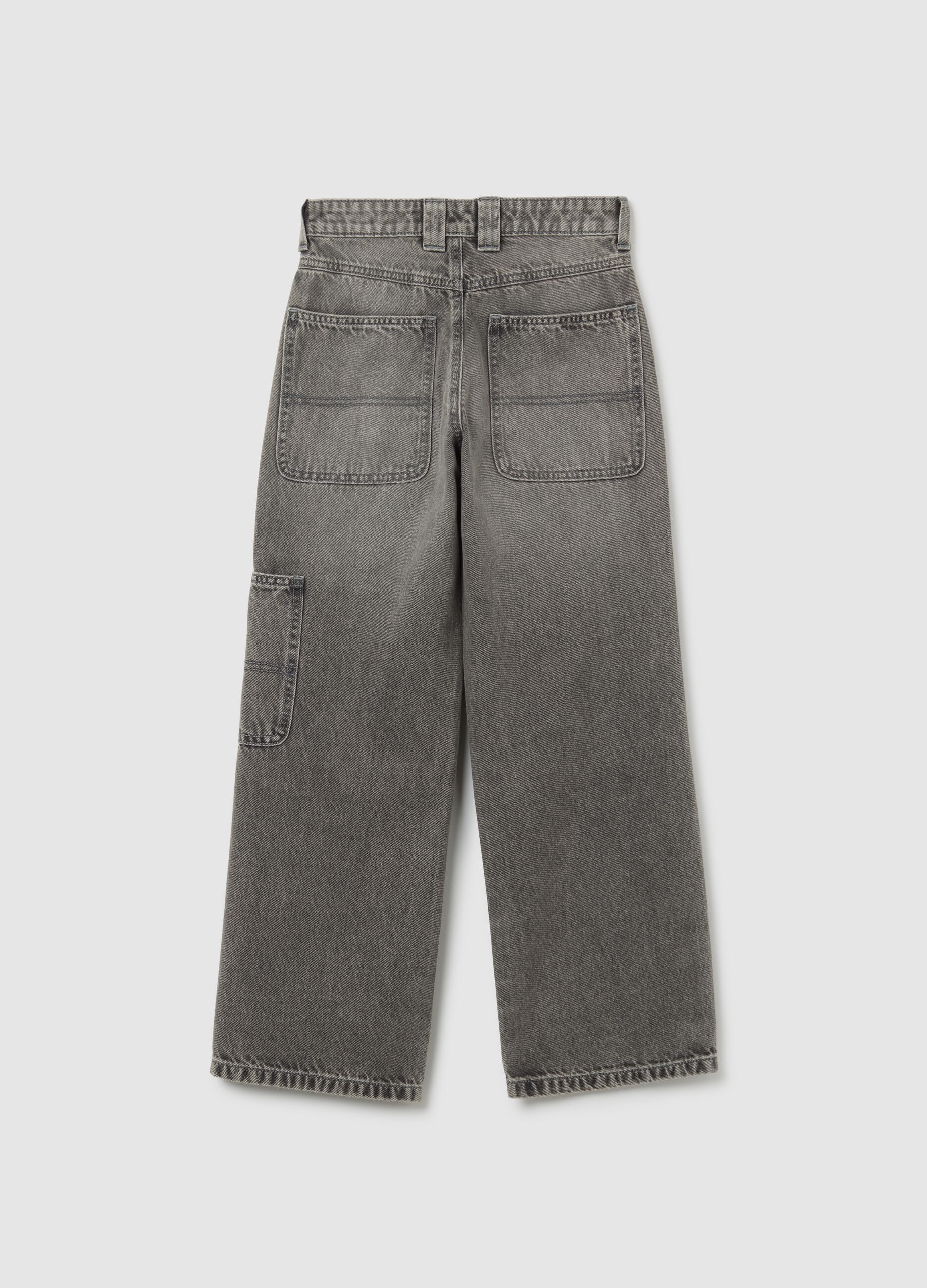 Jeans da ragazza in puro cotone grigi skater fit
