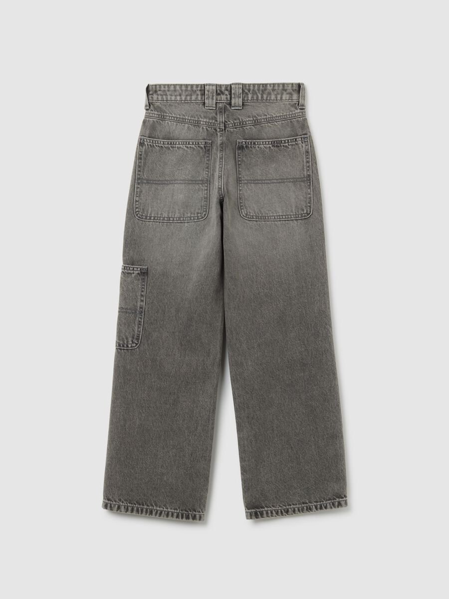 Jeans da ragazza in puro cotone grigi skater fit_1