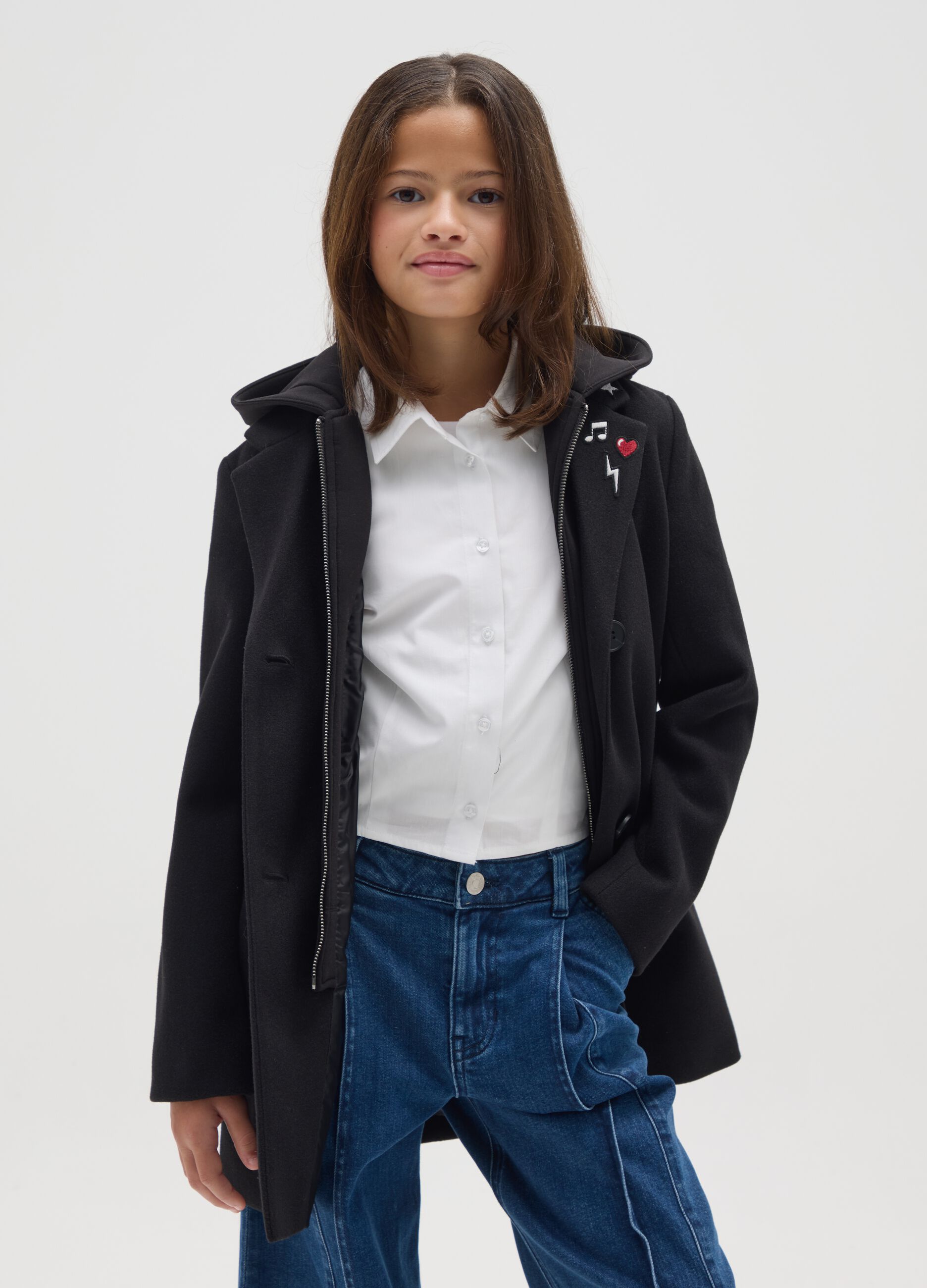 Black coat with removable hood