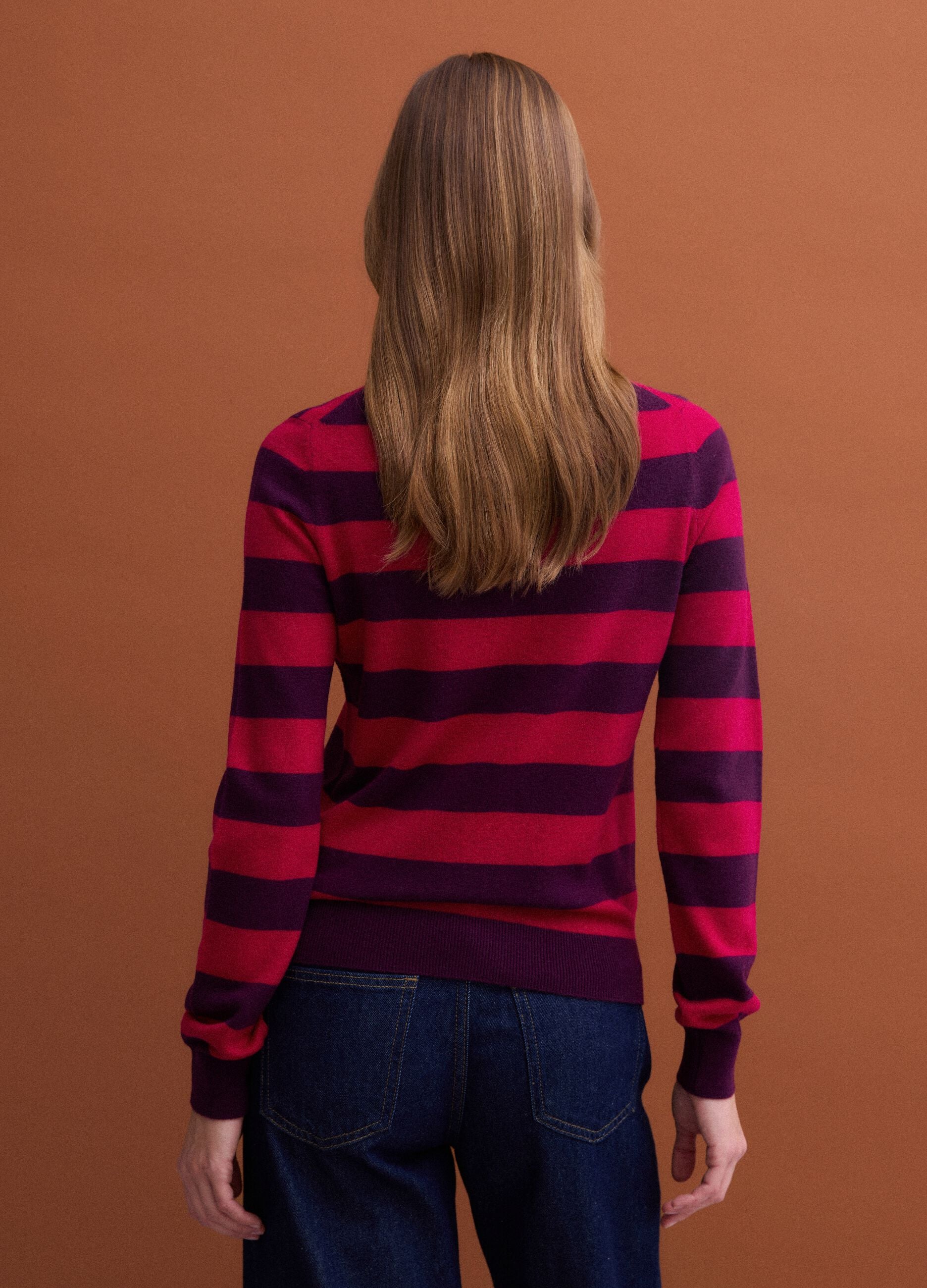 Red pure wool striped crew-neck jumper