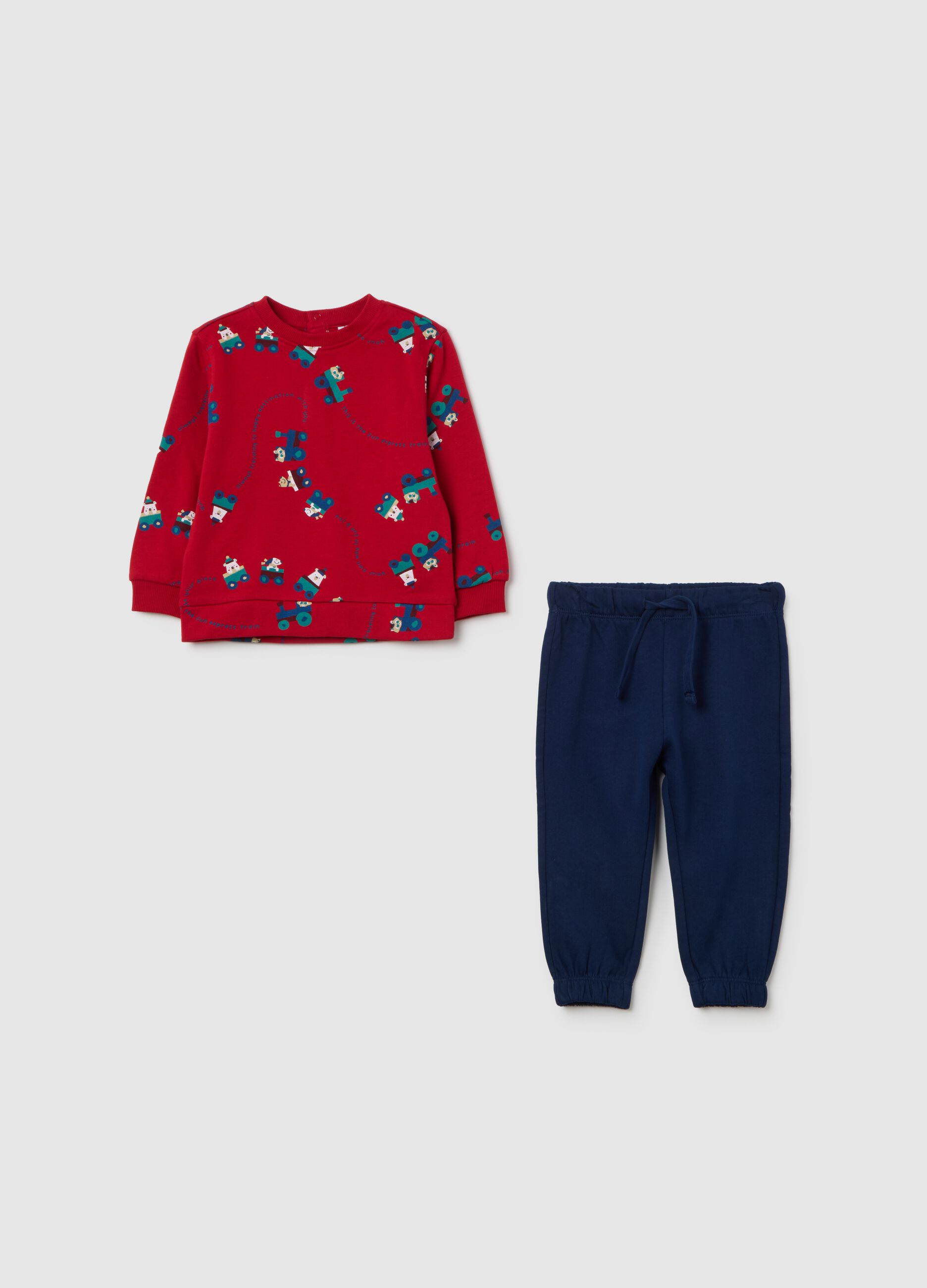 Multicolour sweatshirt and trousers set for boys in pure cotton regular fit