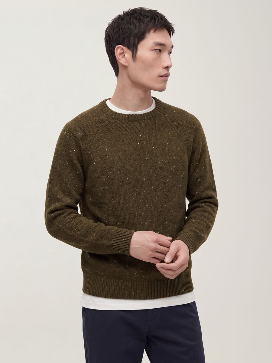 Maglione verde in misto cotone e lana girocollo_0