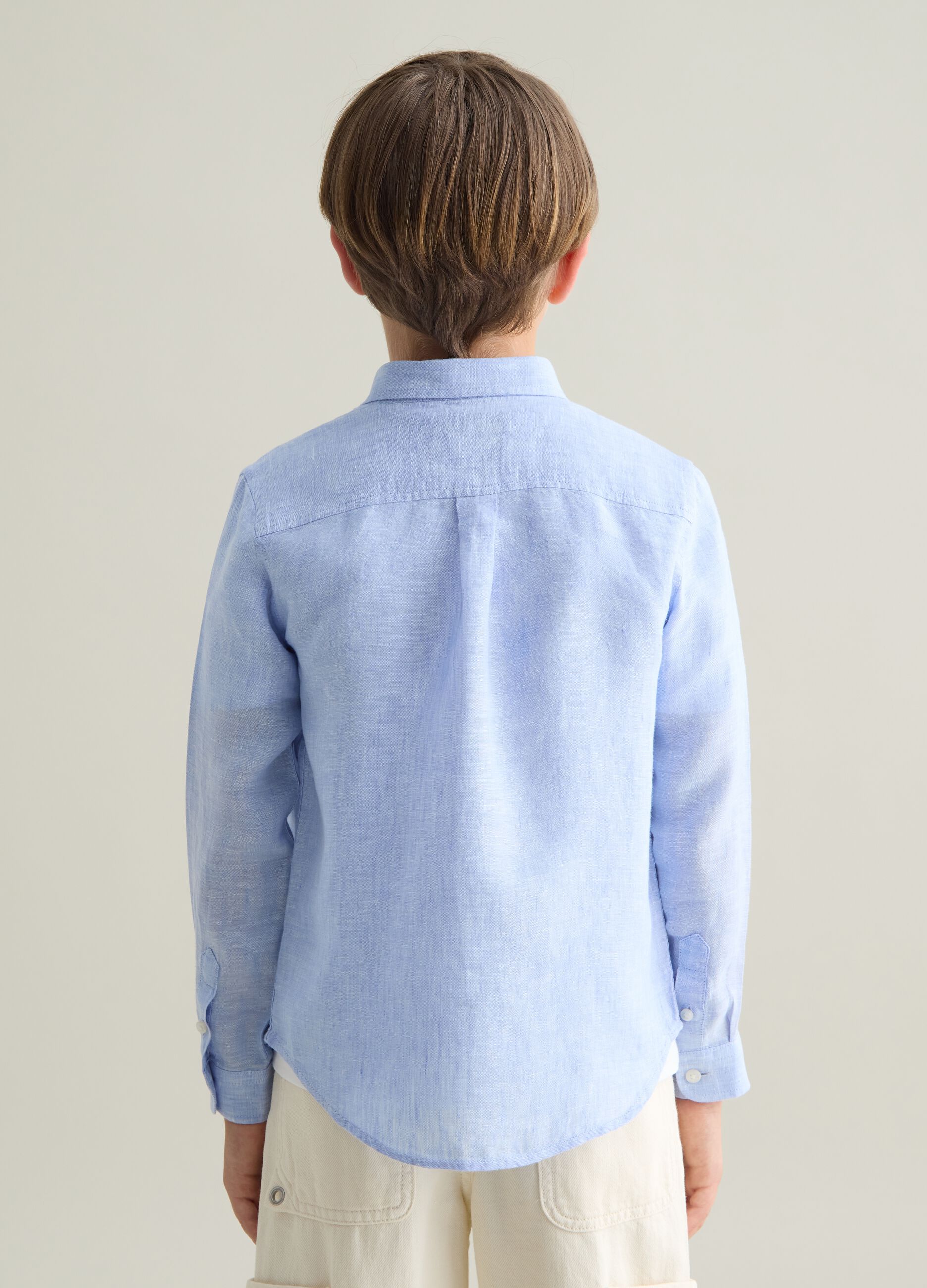 Camicia da bambino in puro lino azzurra regular fit