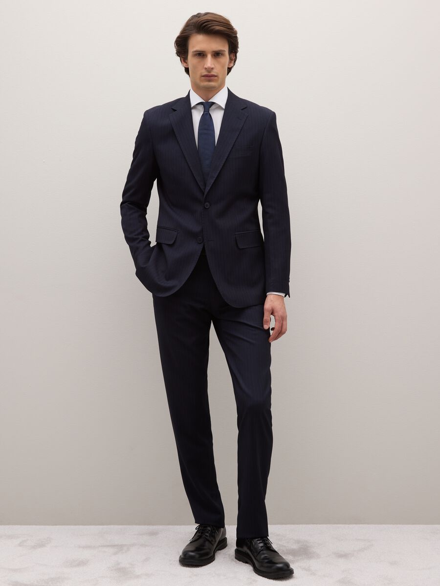 Blue pure silk tie with micro dot pattern_0