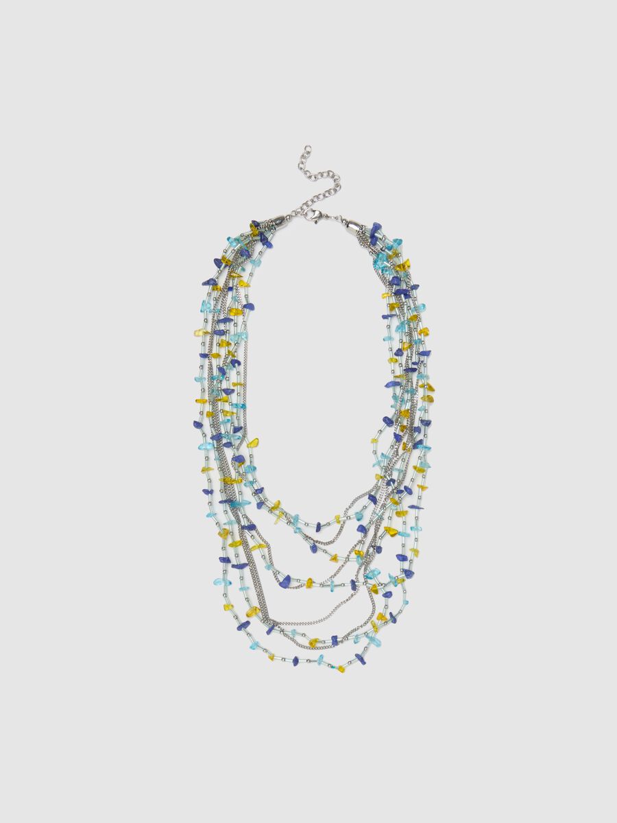 Long multi-strand necklace with coloured beads_0