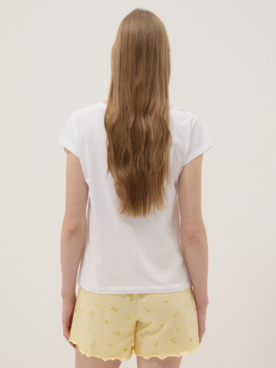 T-shirt pigiama bianco in puro cotone organico con stampa regular fit_3