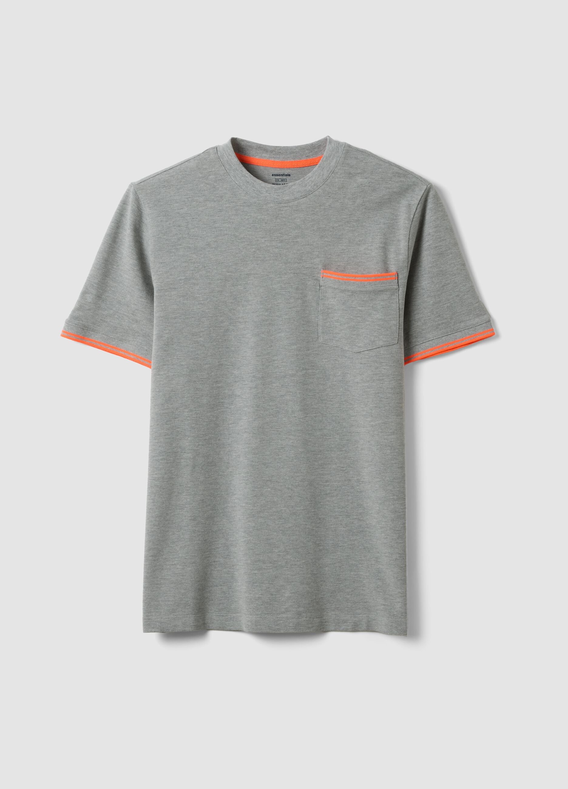 Grey stretch cotton T-shirt with chest pocket