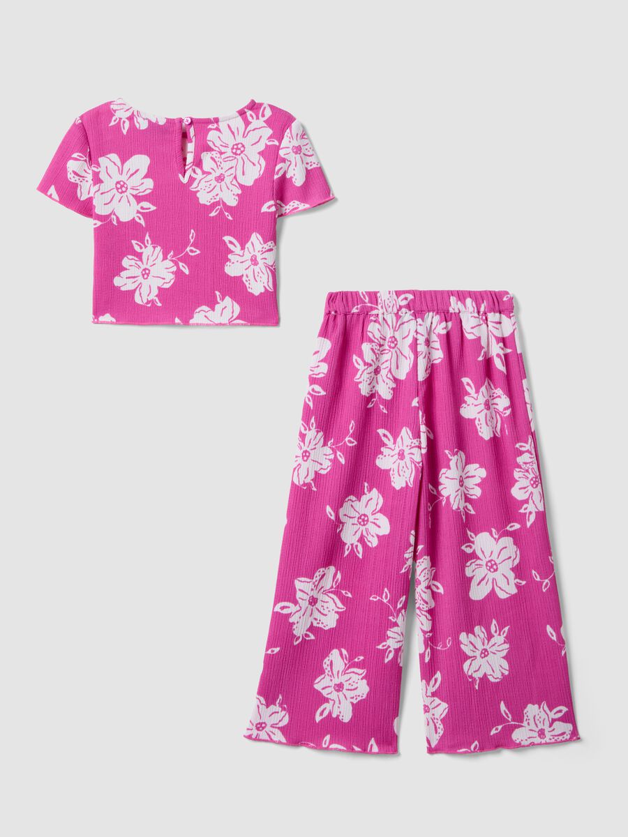 Set in tessuto elasticizzato rosa da bambina con motivo floreale_1