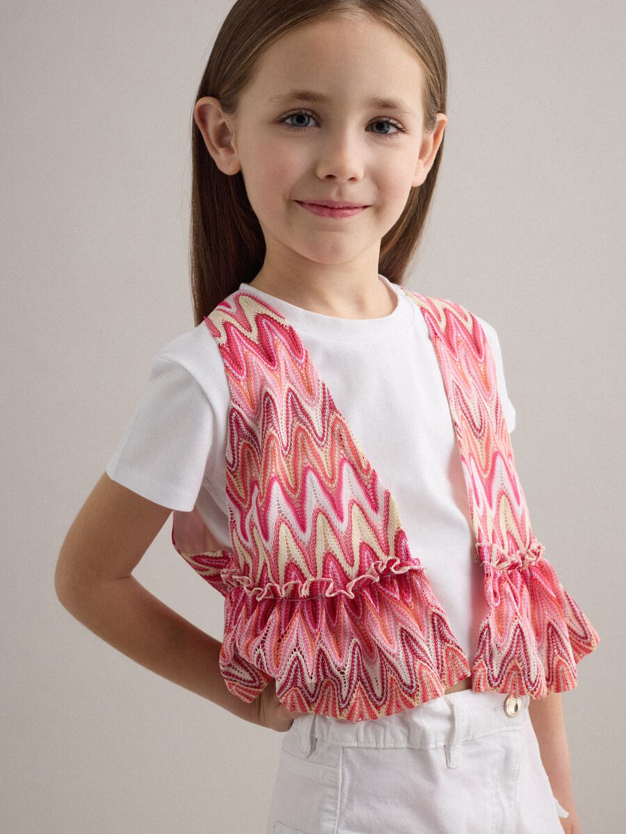 White stretch cotton T-shirt with patterned insert_2