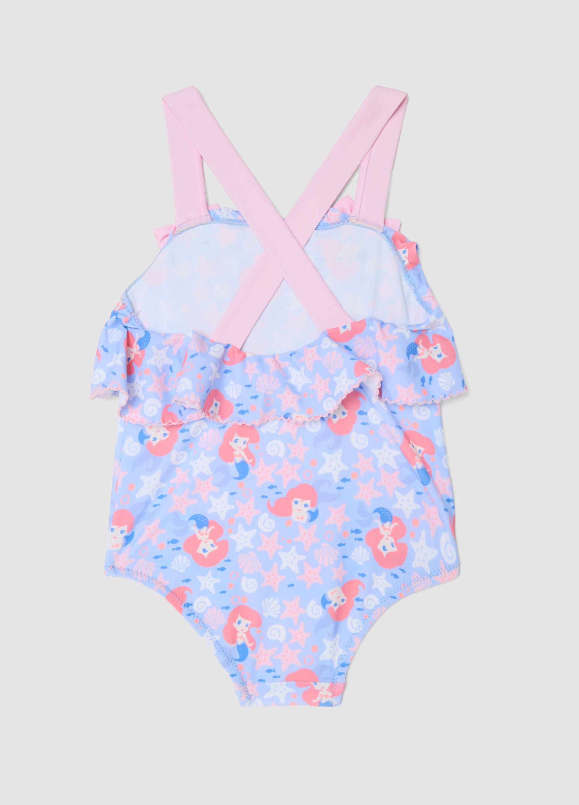 Baby girls&rsquo; light blue stretch swimsuit with frills