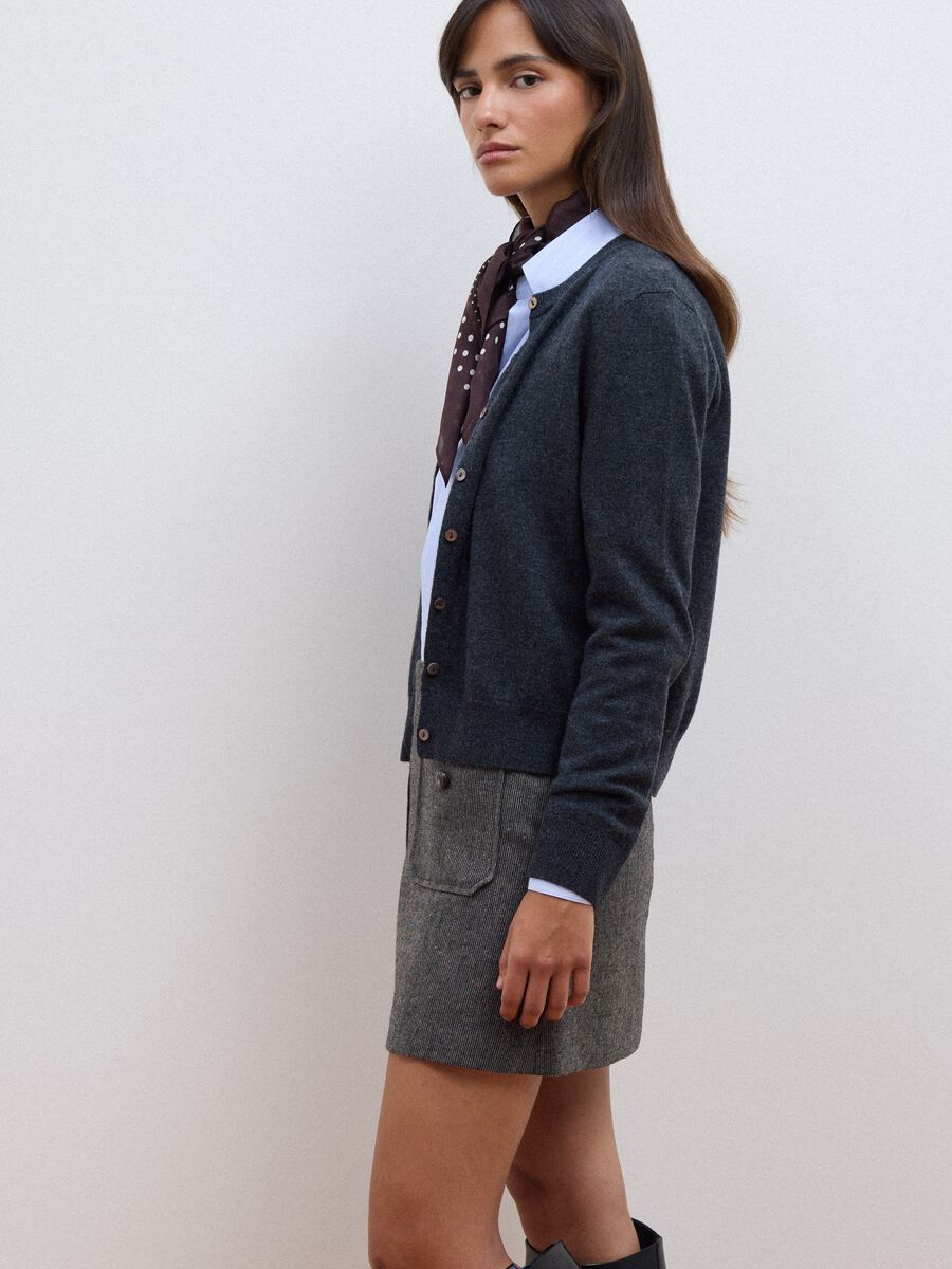 Grey pure wool crew-neck cardigan with buttons, regular fit_0