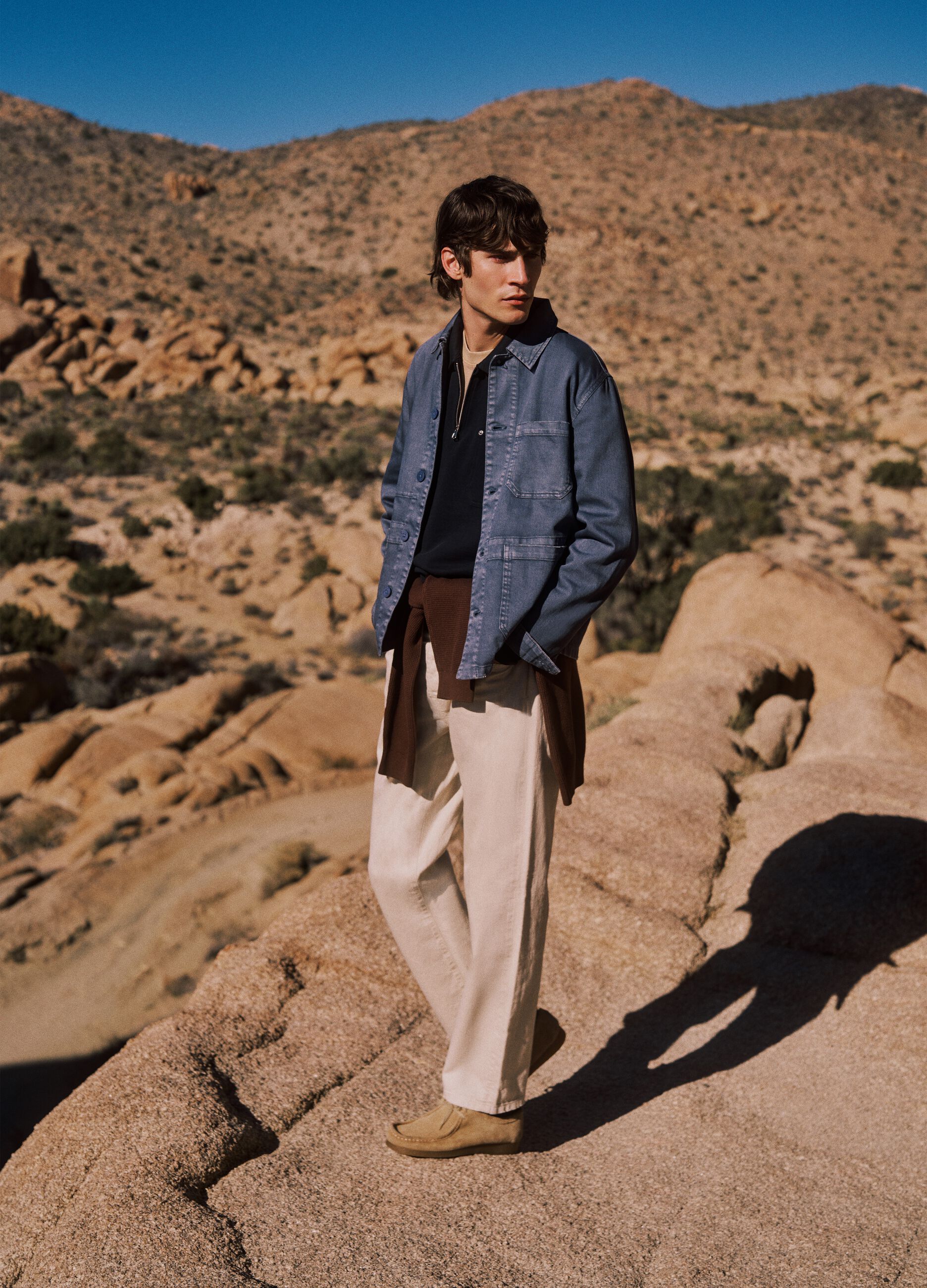 Jeans in misto cotone e lino beige regular fit