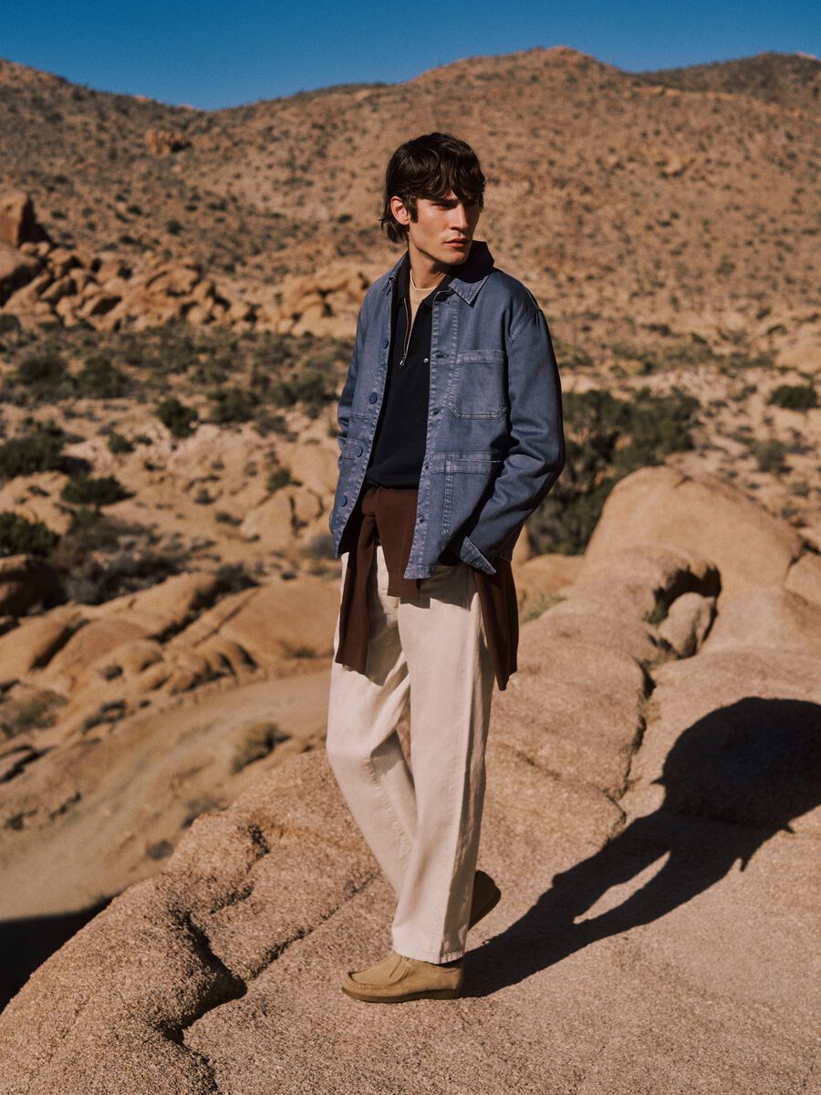 Beige regular fit cotton-linen blend jeans_0