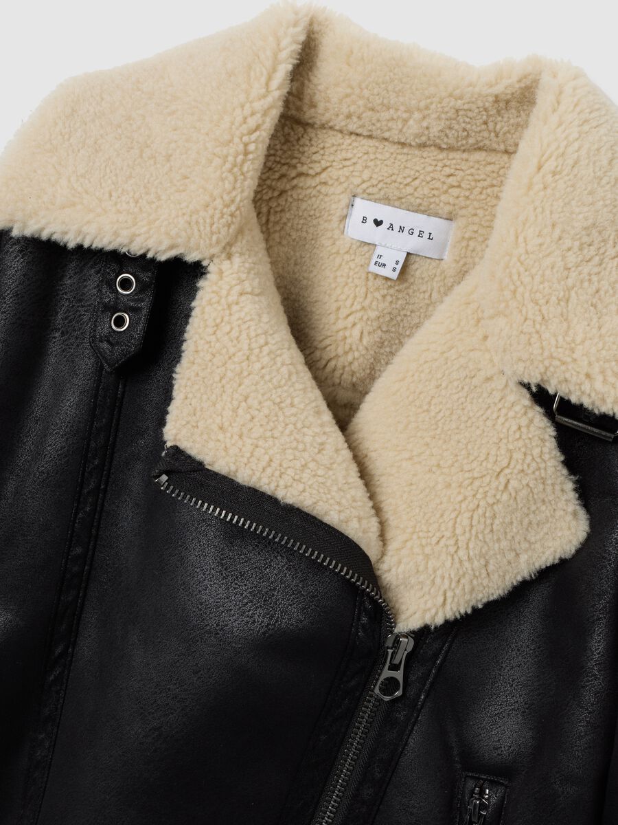 Black padded biker jacket, regular fit with zip_1
