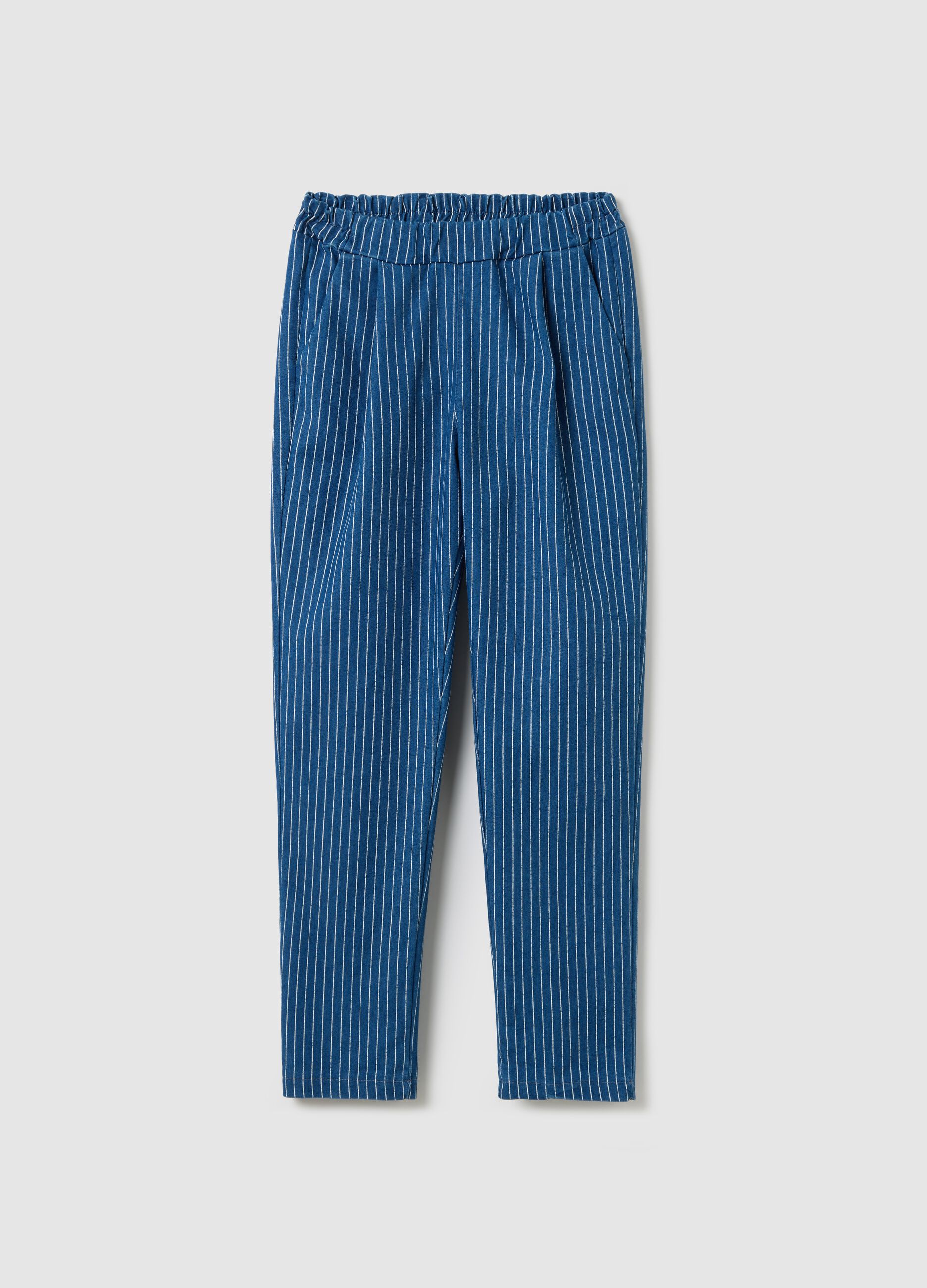 Blue cigarette trousers with striped pattern
