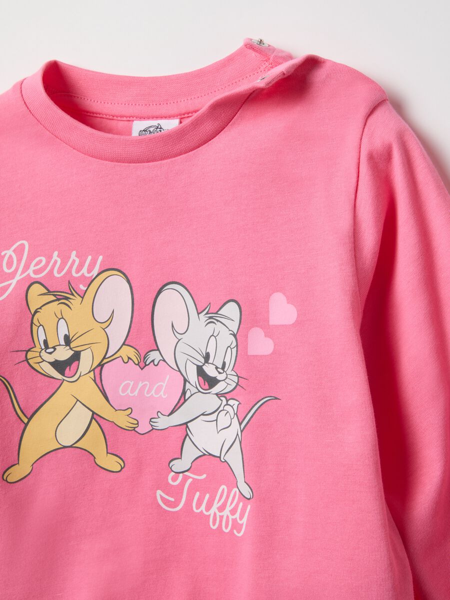 Pigiama in puro cotone rosa a righe da neonata con stampa Jerry and Tuffy_2