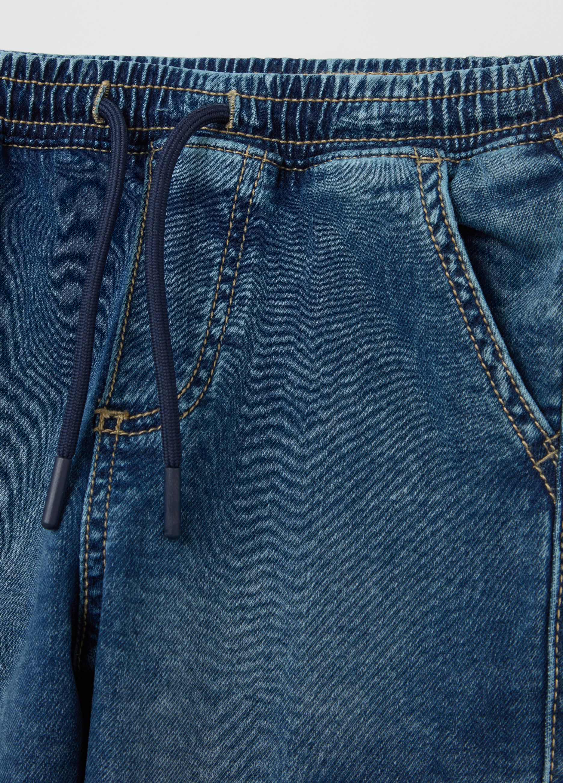 Cargo joggers in denim with drawstring