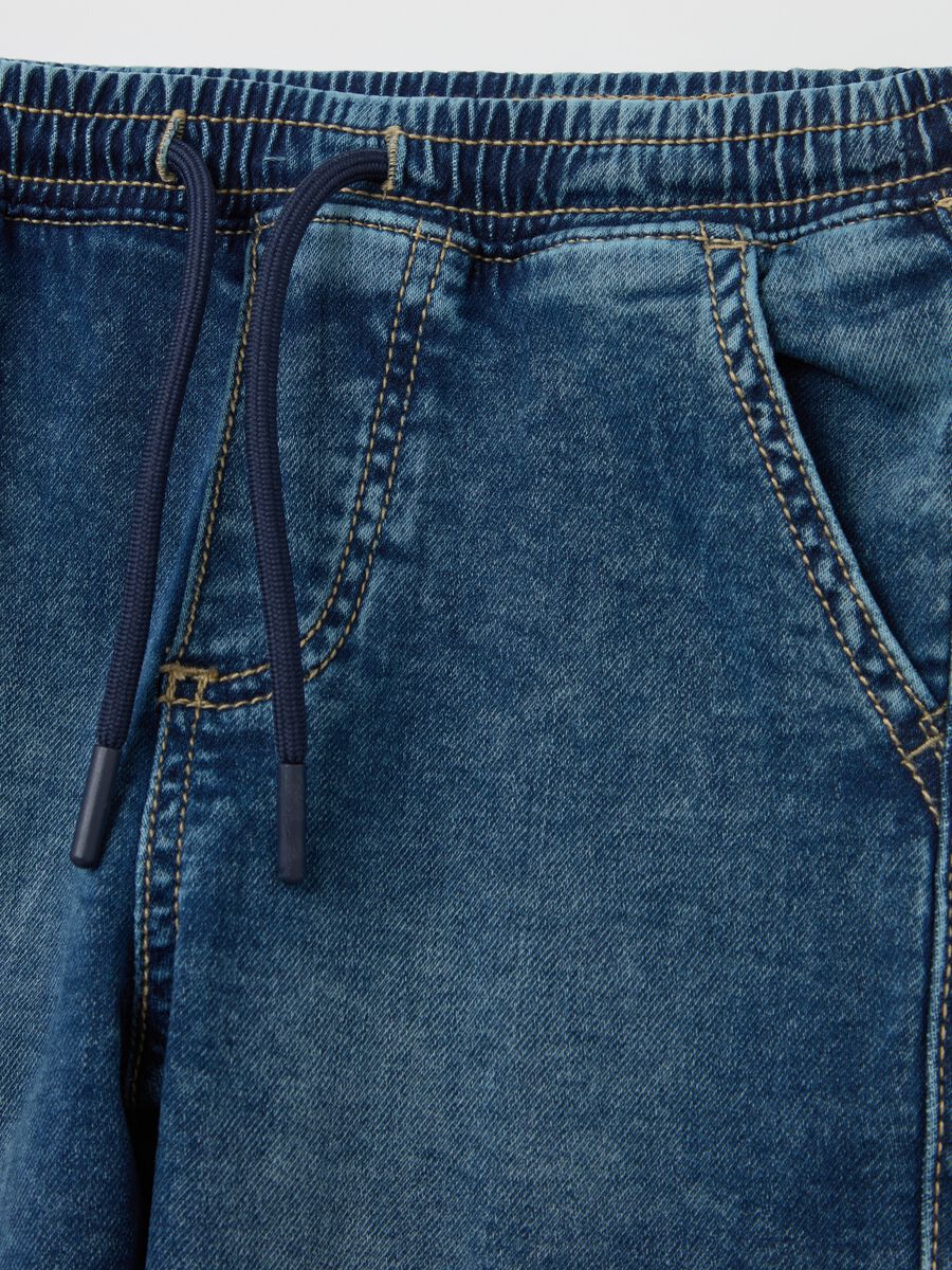 Cargo joggers in denim with drawstring_2