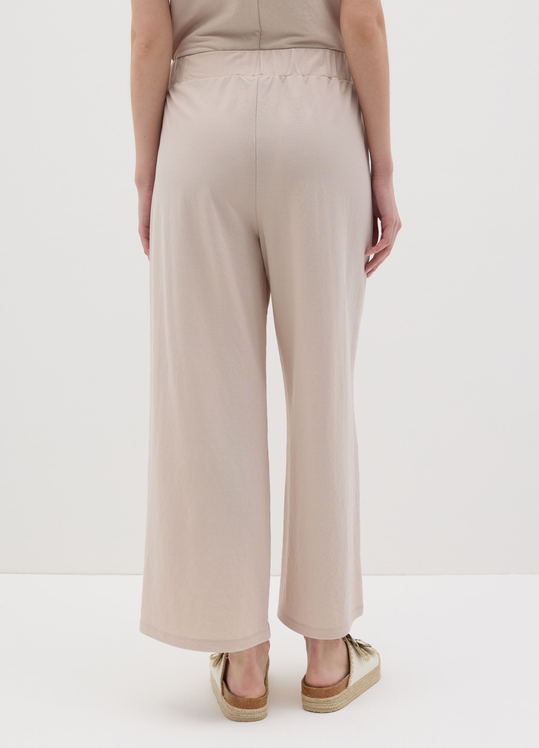Pantaloni culotte da donna in misto viscosa beige regular fit