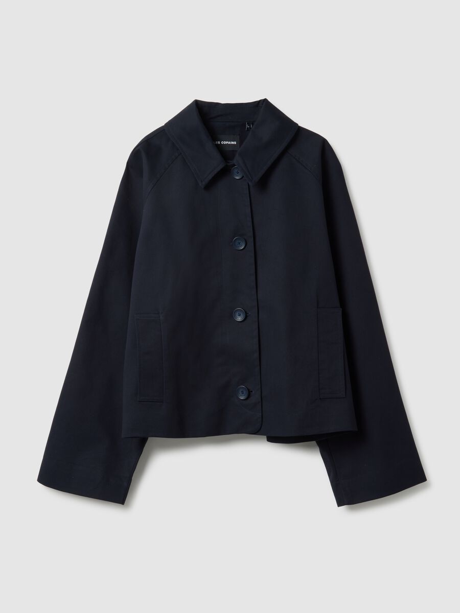 Regular fit blue pure cotton jacket with buttons_4