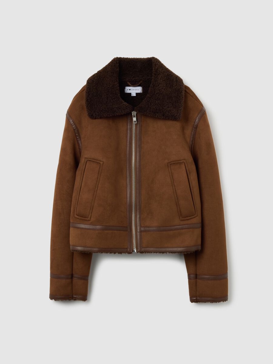 Brown jacket with zip in stretch fabric_4